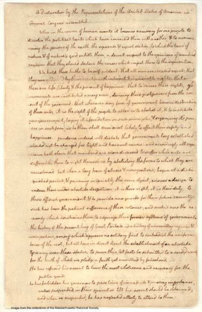 Thomas Jefferson's manuscript copy of the Declaration of Independence